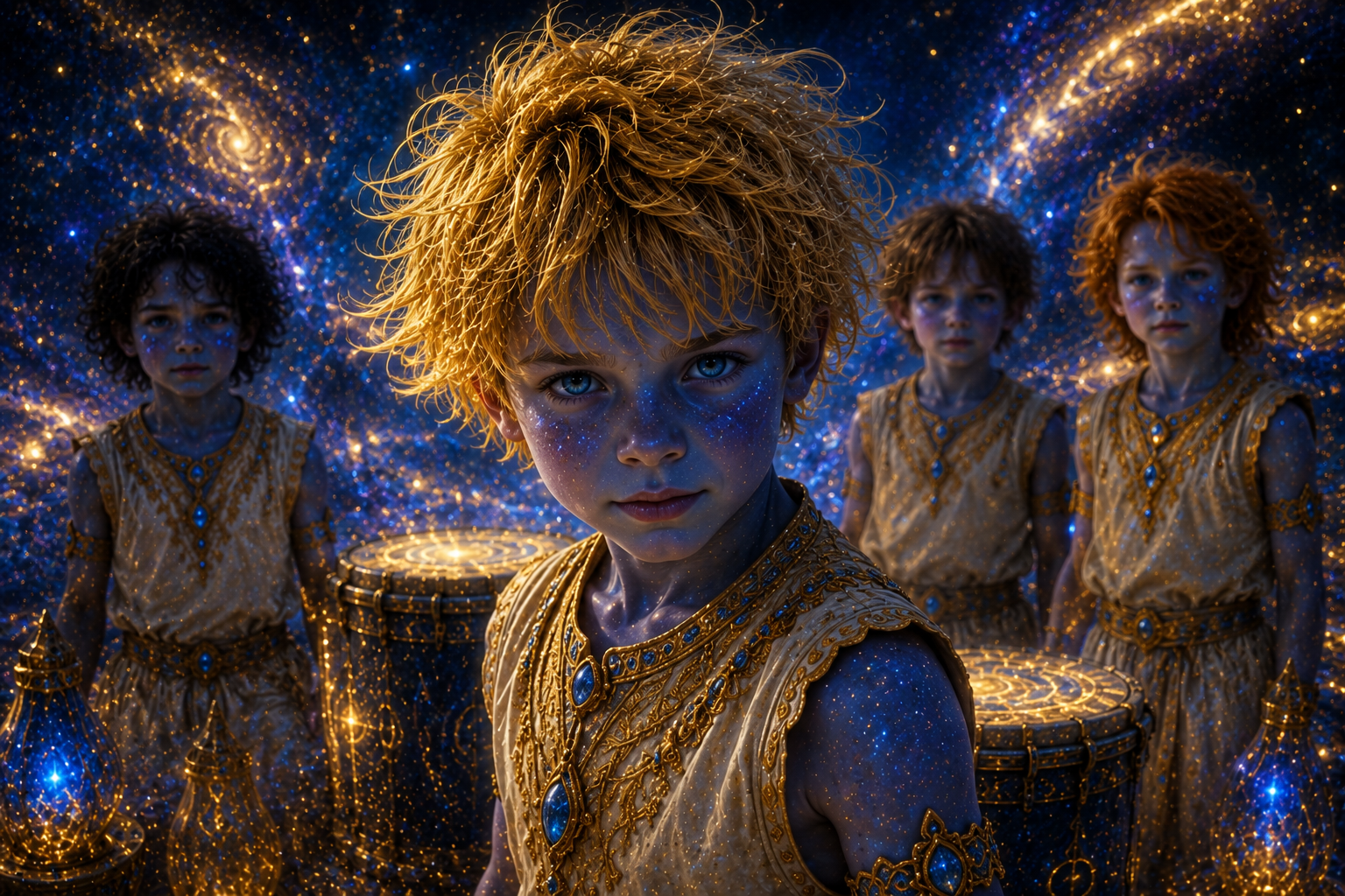 Cinematic style plate: indigo, silver, blue aura, and cosmic lighting reference for the production look.