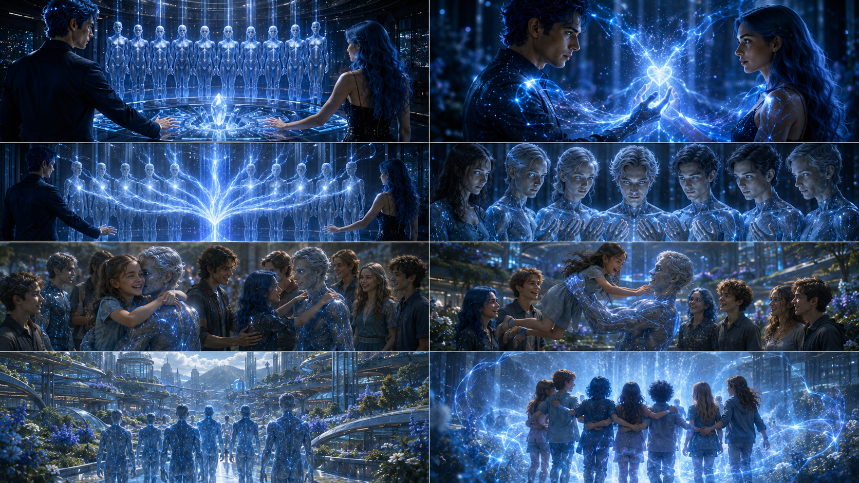 Alex, Millie and the family welcome luminous humanlike caretakers into a living city.