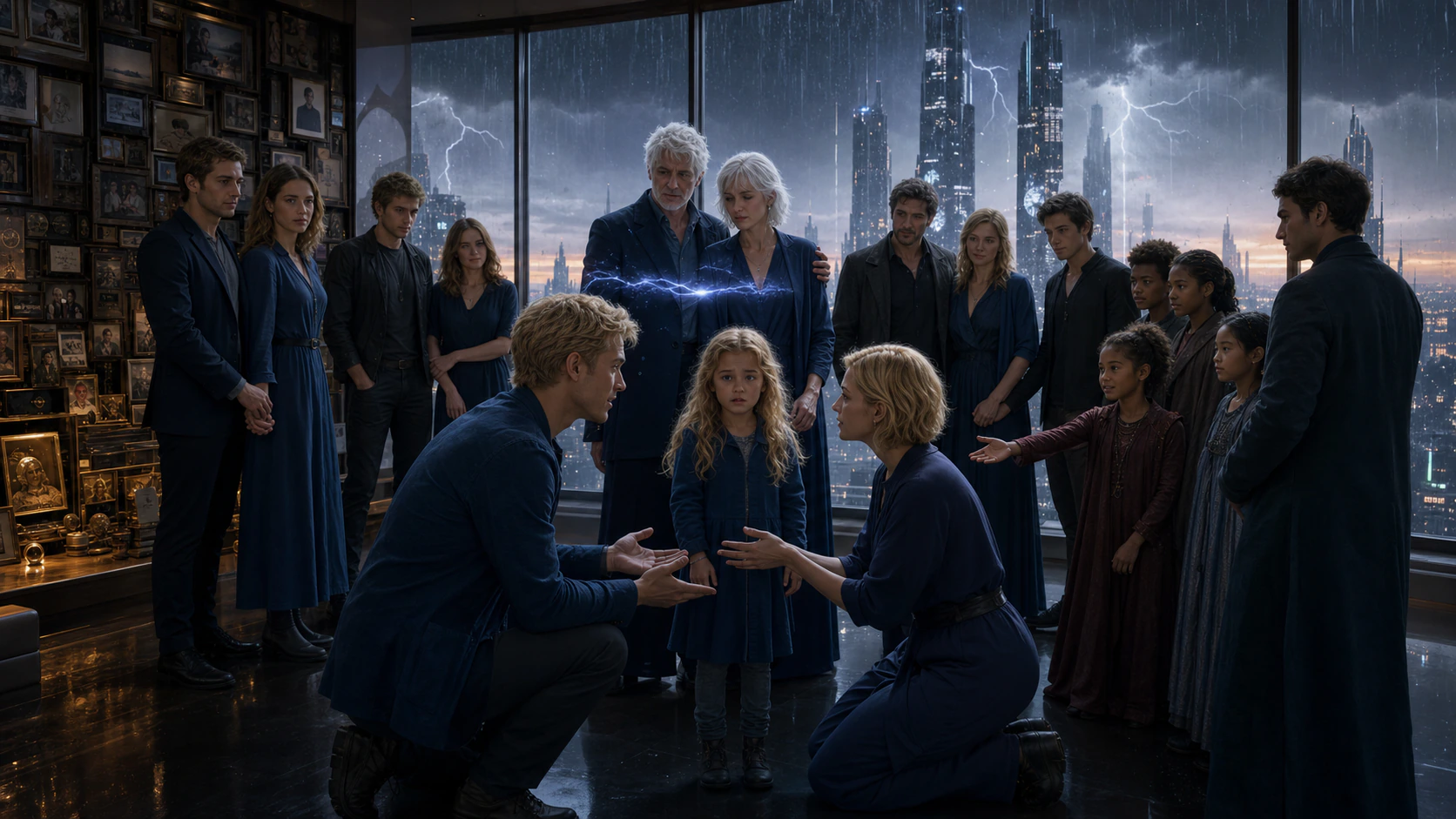 Family-under-pressure reference: recurring generations face the storm together rather than as isolated heroes.