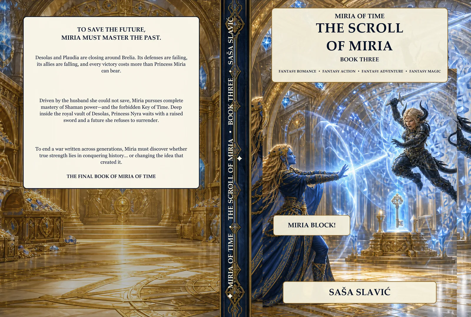 Complete full-wrap cover for Miria of Time Book Three: The Scroll of Miria